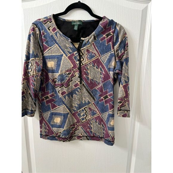 Ralph Lauren 3/4 Sleeve Aztec Print Top - Picture 1 of 3